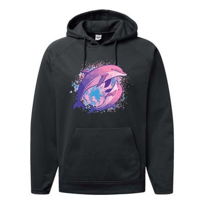 Cute Tiedye Dolphin Parent And Child Dolphins Performance Fleece Hoodie