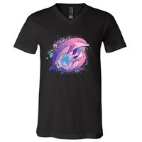 Cute Tiedye Dolphin Parent And Child Dolphins V-Neck T-Shirt