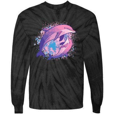 Cute Tiedye Dolphin Parent And Child Dolphins Tie-Dye Long Sleeve Shirt