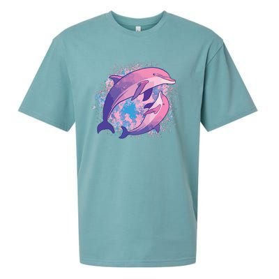 Cute Tiedye Dolphin Parent And Child Dolphins Sueded Cloud Jersey T-Shirt