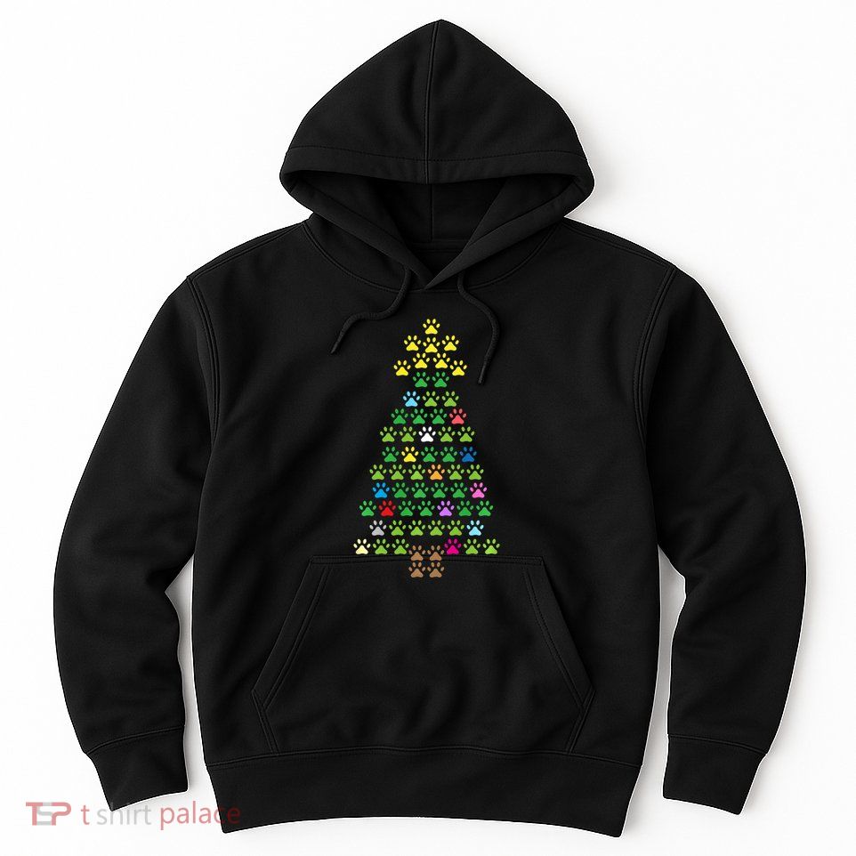 Christmas Tree Dog Paws Long Sleeve Christmas Lights Hoodie