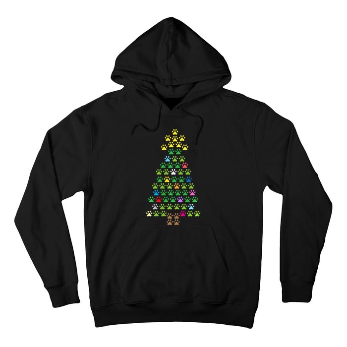 Christmas Tree Dog Paws Long Sleeve Christmas Lights Hoodie