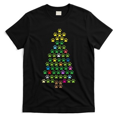 Christmas Tree Dog Paws Long Sleeve Christmas Lights T-Shirt
