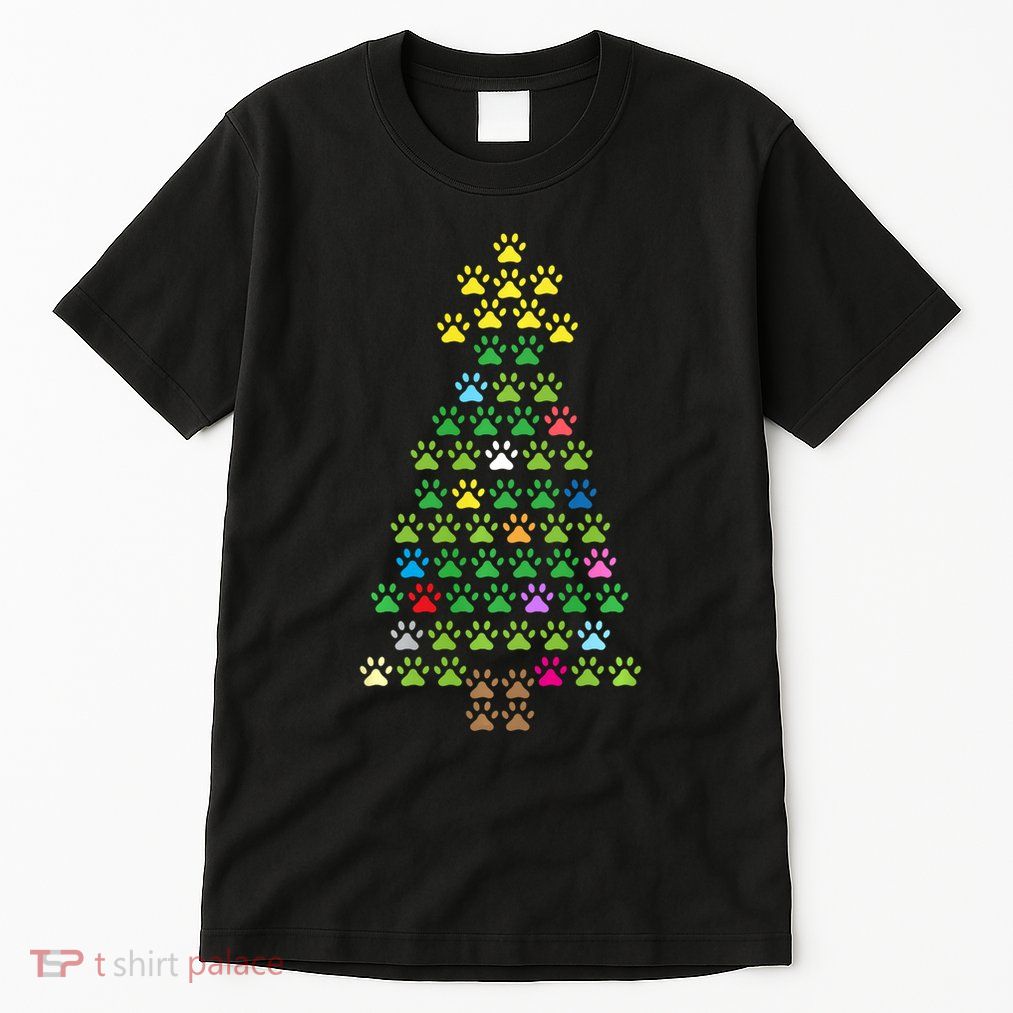 Christmas Tree Dog Paws Long Sleeve Christmas Lights Tall T-Shirt