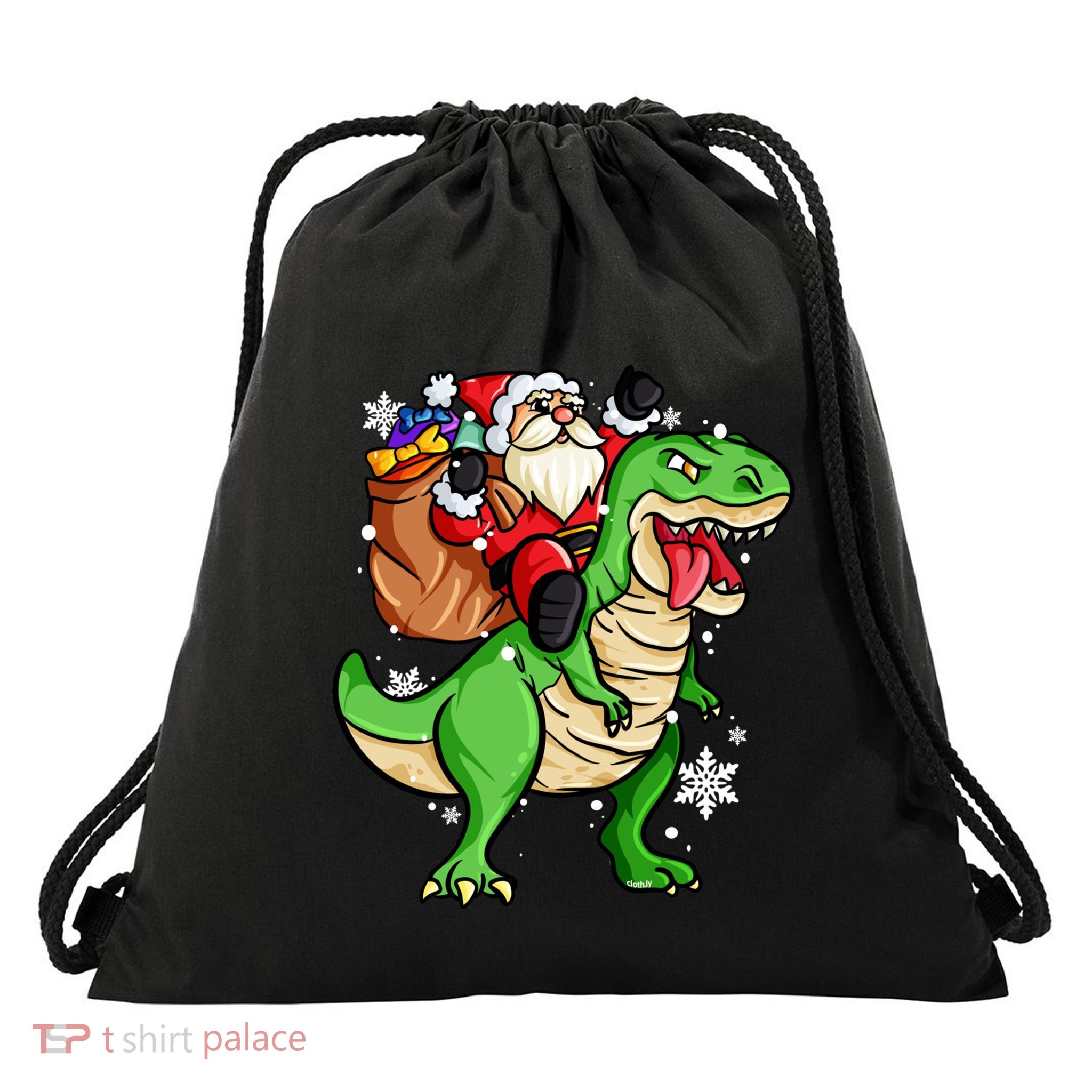 Christmas Trex Dinosaur Santa Claus Riding Trex Xmas Gift Drawstring Bag