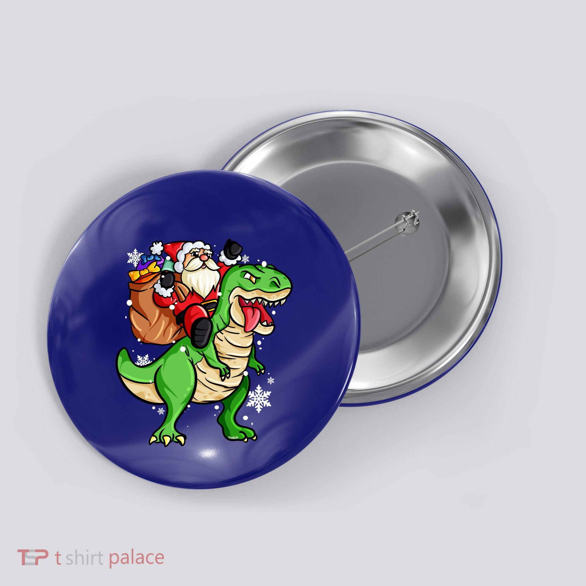 Christmas Trex Dinosaur Santa Claus Riding Trex Xmas Gift Button