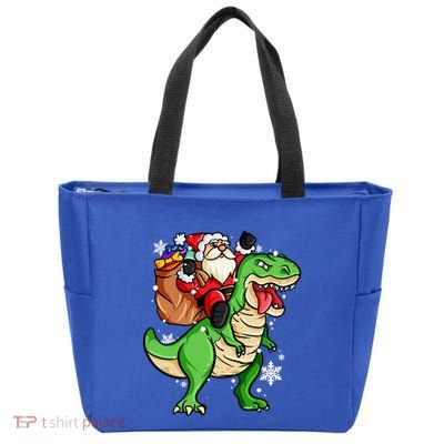 Christmas Trex Dinosaur Santa Claus Riding Trex Xmas Gift Zip Tote Bag