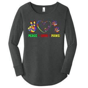 Colorful Tie Dye Peace Love Paws Women's Perfect Tri Tunic Long Sleeve Shirt