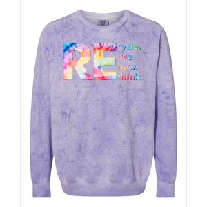 Colorful Tie Dye Recycle Reuse Renew Rethink Celebrate Earth Day Colorblast Crewneck Sweatshirt