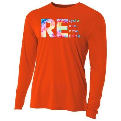 Colorful Tie Dye Recycle Reuse Renew Rethink Celebrate Earth Day Cooling Performance Long Sleeve Crew