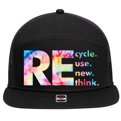 Colorful Tie Dye Recycle Reuse Renew Rethink Celebrate Earth Day 7 Panel Mesh Trucker Snapback Hat