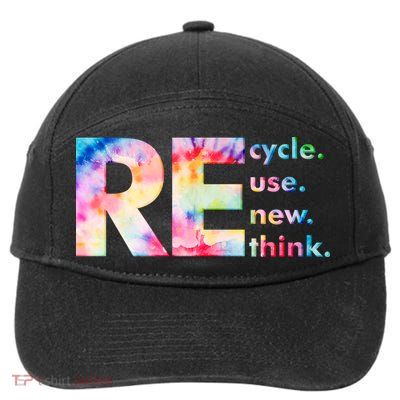 Colorful Tie Dye Recycle Reuse Renew Rethink Celebrate Earth Day 7-Panel Snapback Hat