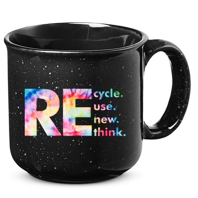 Colorful Tie Dye Recycle Reuse Renew Rethink Celebrate Earth Day 15oz Campfire Ceramic Mug