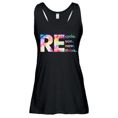Colorful Tie Dye Recycle Reuse Renew Rethink Celebrate Earth Day Ladies Essential Flowy Tank