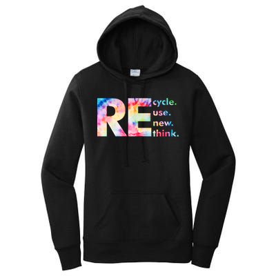 Colorful Tie Dye Recycle Reuse Renew Rethink Celebrate Earth Day Women's Pullover Hoodie