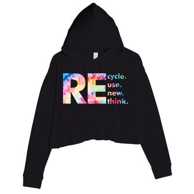Colorful Tie Dye Recycle Reuse Renew Rethink Celebrate Earth Day Crop Fleece Hoodie