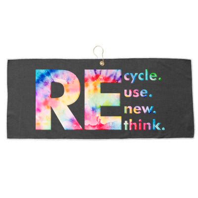 Colorful Tie Dye Recycle Reuse Renew Rethink Celebrate Earth Day Large Microfiber Waffle Golf Towel