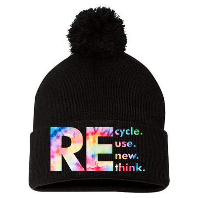 Colorful Tie Dye Recycle Reuse Renew Rethink Celebrate Earth Day Pom Pom 12in Knit Beanie