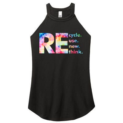 Colorful Tie Dye Recycle Reuse Renew Rethink Celebrate Earth Day Women's Perfect Tri Rocker Tank