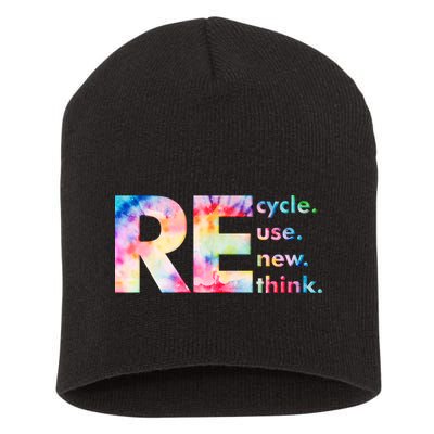 Colorful Tie Dye Recycle Reuse Renew Rethink Celebrate Earth Day Short Acrylic Beanie