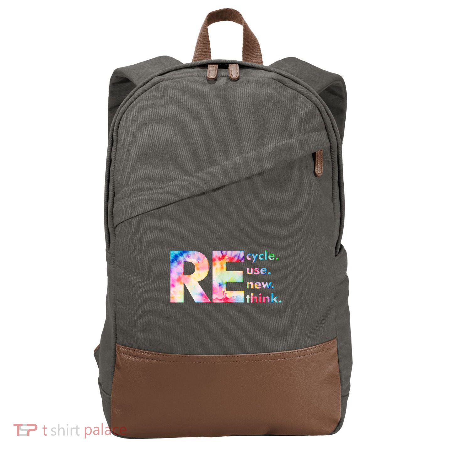 Colorful Tie Dye Recycle Reuse Renew Rethink Celebrate Earth Day Cotton Canvas Backpack