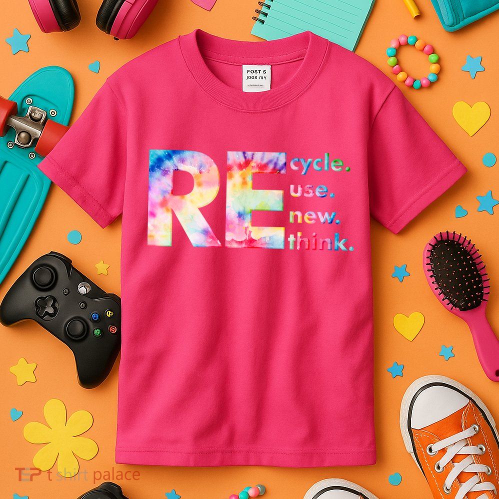 Colorful Tie Dye Recycle Reuse Renew Rethink Celebrate Earth Day Kids T-Shirt