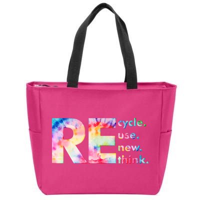 Colorful Tie Dye Recycle Reuse Renew Rethink Celebrate Earth Day Zip Tote Bag