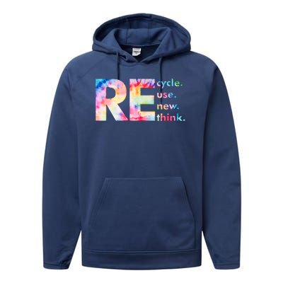 Colorful Tie Dye Recycle Reuse Renew Rethink Celebrate Earth Day Performance Fleece Hoodie