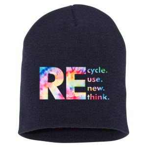 Colorful Tie Dye Recycle Reuse Renew Rethink Celebrate Earth Day Short Acrylic Beanie