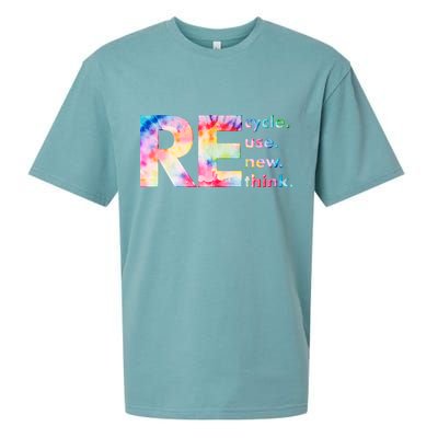 Colorful Tie Dye Recycle Reuse Renew Rethink Celebrate Earth Day Sueded Cloud Jersey T-Shirt