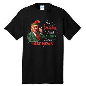 Christmas Trump Dear Santa Fake News Funny Xmas Trump 47 Tall T-Shirt