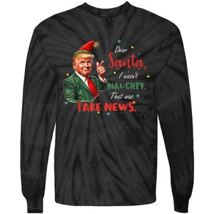 Christmas Trump Dear Santa Fake News Funny Xmas Trump 47 Tie-Dye Long Sleeve Shirt