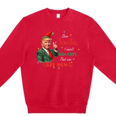 Christmas Trump Dear Santa Fake News Funny Xmas Trump 47 Premium Crewneck Sweatshirt