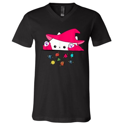 Cat Throwing Dice Tabletop Games V-Neck T-Shirt