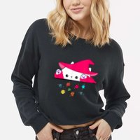 Cat Throwing Dice Tabletop Games Cropped Pullover Crew