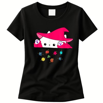 Cat Throwing Dice Tabletop Games Womens T-Shirt