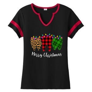 Christmas Tooth Dentist Dental Assistant Teeth Leopard Plaid Ladies Halftime Notch Neck Tee