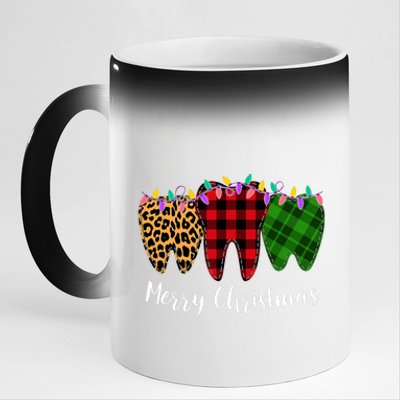 Christmas Tooth Dentist Dental Assistant Teeth Leopard Plaid 11oz Black Color Changing Mug