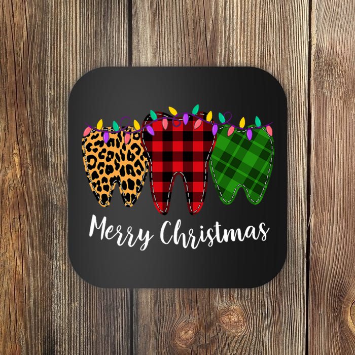 Christmas Tooth Dentist Dental Assistant Teeth Leopard Plaid Coaster