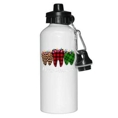 Christmas Tooth Dentist Dental Assistant Teeth Leopard Plaid Aluminum Water Bottle