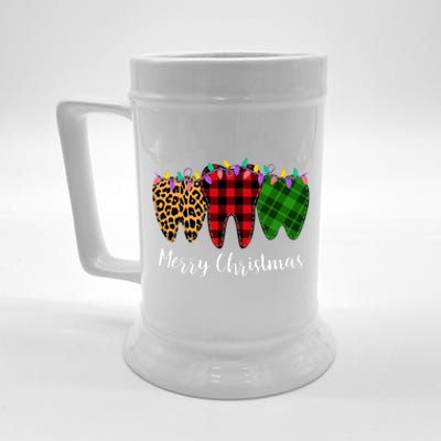 Christmas Tooth Dentist Dental Assistant Teeth Leopard Plaid Beer Stein