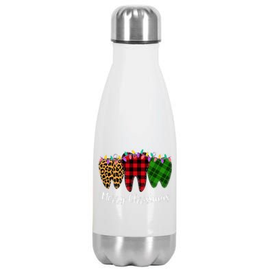 Christmas Tooth Dentist Dental Assistant Teeth Leopard Plaid Stainless Steel Insulated Water Bottle