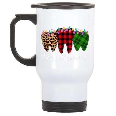 Christmas Tooth Dentist Dental Assistant Teeth Leopard Plaid Stainless Steel Travel Mug