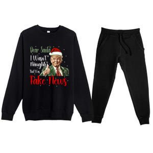 Christmas Trump Dear Santa Fake News Funny Xmas Gift Premium Crewneck Sweatsuit Set