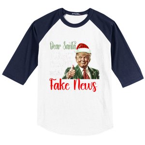 Christmas Trump Dear Santa Fake News Funny Xmas Gift Baseball Sleeve Shirt