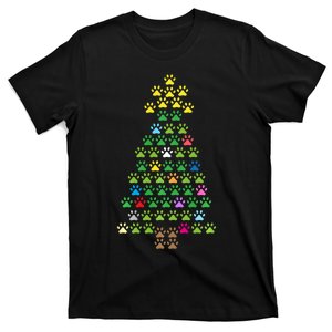 Christmas Tree Dog Paws Christmas Lights T-Shirt