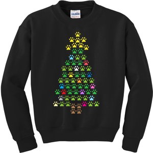 Christmas Tree Dog Paws Christmas Lights Kids Sweatshirt