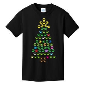 Christmas Tree Dog Paws Christmas Lights Kids T-Shirt