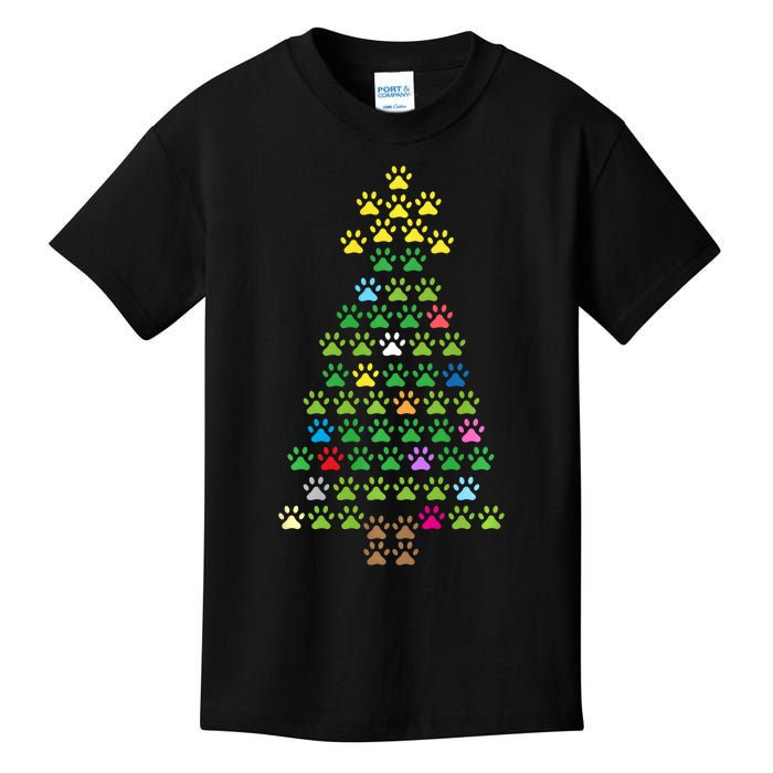 Christmas Tree Dog Paws Christmas Lights Kids T-Shirt