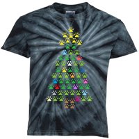 Christmas Tree Dog Paws Christmas Lights Kids Tie-Dye T-Shirt